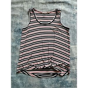 Christian Siriano Red White Very Dark Blue Striped Knot Front Tank Top Size M